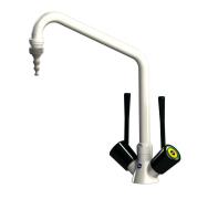 Laboratory swivel swan neck single mixer with wrist action levers hot /cold water tap with serrated nozzle 